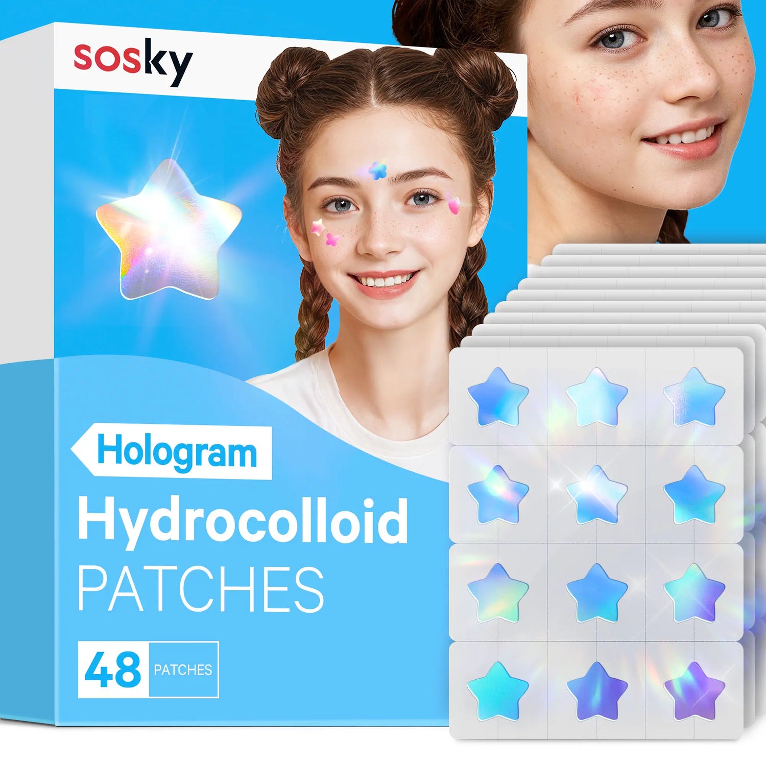 Cute+Hologram Hydrocolloid Pimple Patches--Single-Shape