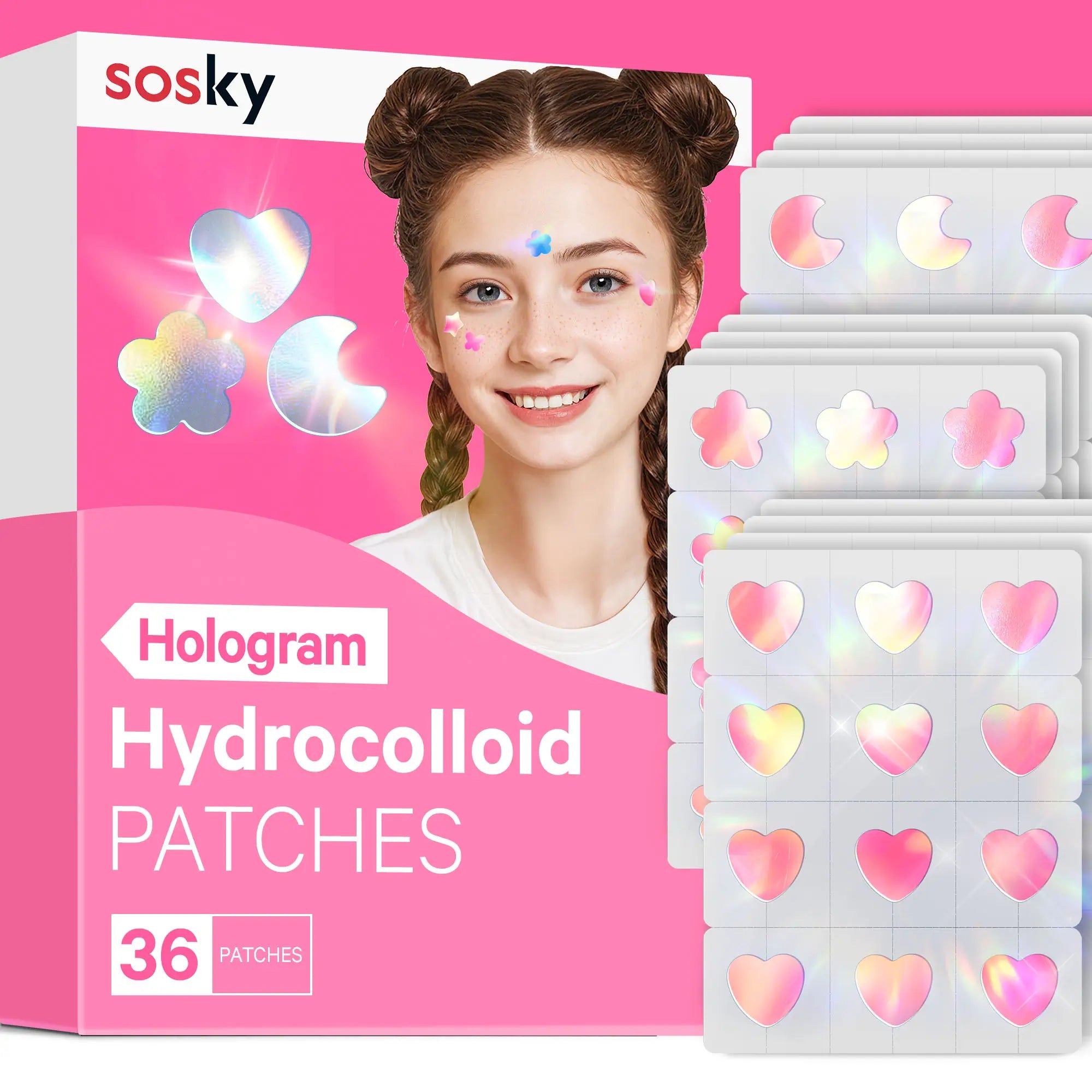Cute+Hologram Hydrocolloid Pimple Patches--Triple-Shape